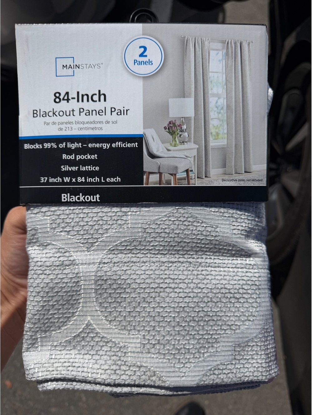 Mainstays 84-Inch Silver Lattice Blackout Panel Pair, 2 Rod Pocket Panels, 37" W